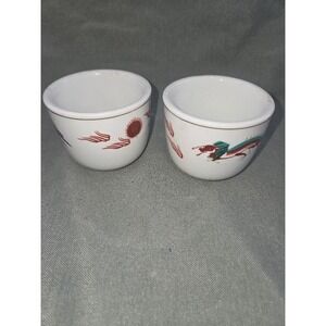 Cathay Gugguang China Vintage Dragon Phoenix Tea Cups Set of 2 White Ceramic